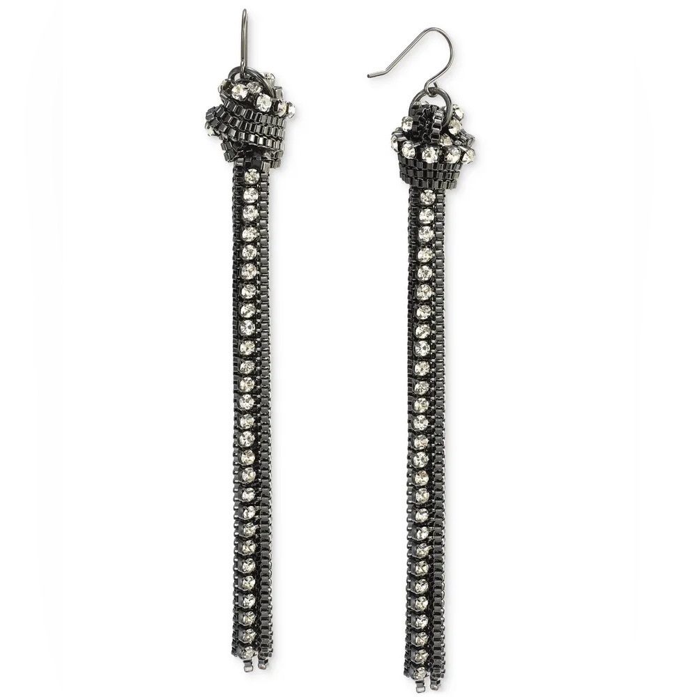 NWT  Pave & Chain Tassel Linear Drop Earrings